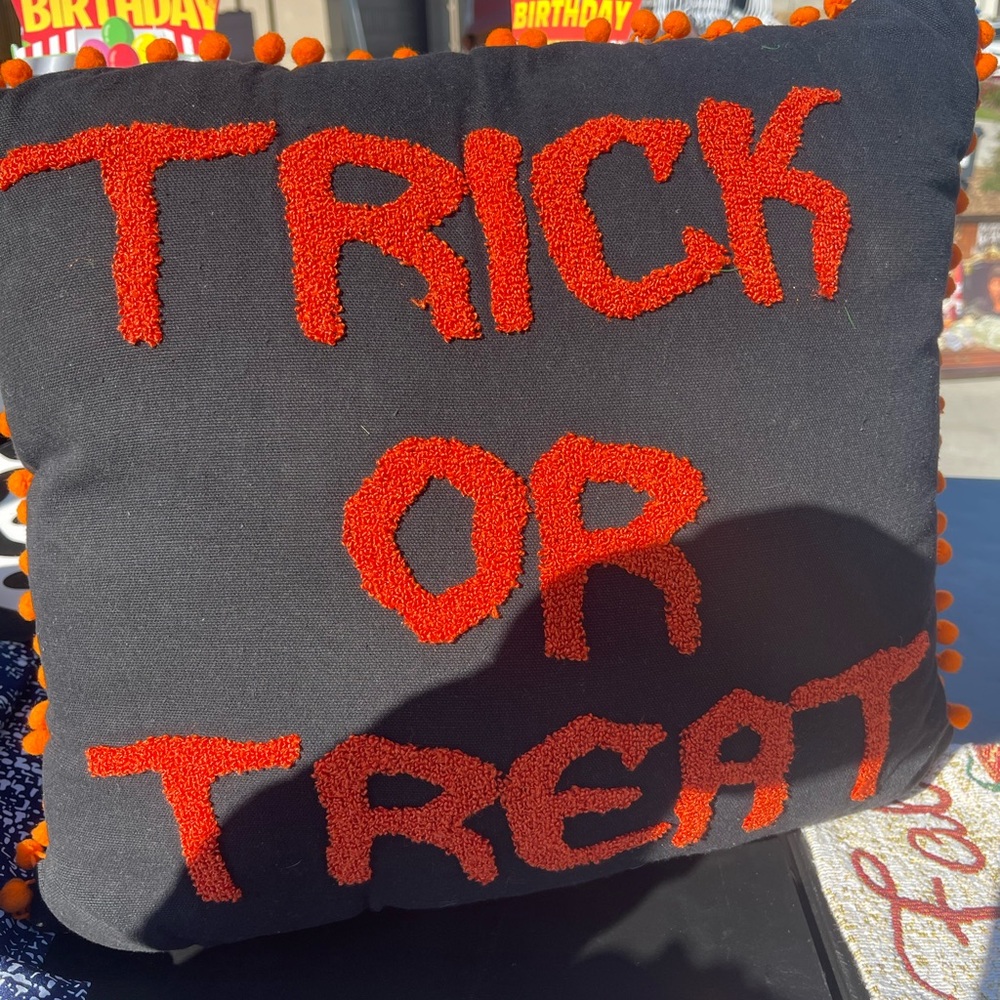 Halloween Trick or Treat Black and Orange Pillow